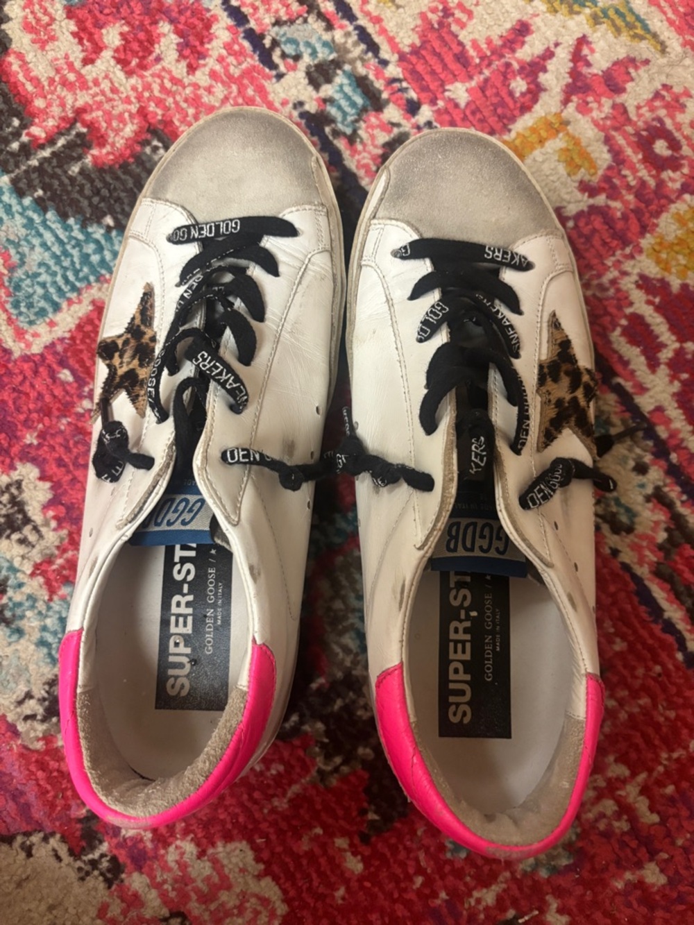 Golden Goose White Leather Sneaker with Pink Heel and Leopard Star - Picture 3 of 5